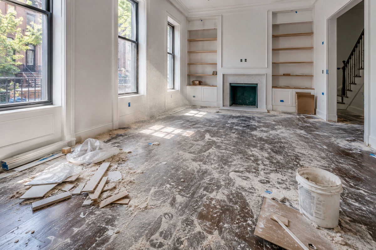 Post-construction dust and debris in a newly renovated home